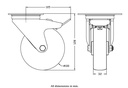 300 series 100mm swivel/brake top plate 100x80mm castor with polypropylene roller bearing wheel 150kg - Castor drawing