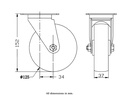300 series 125mm swivel top plate 100x80mm castor with polypropylene roller bearing wheel 170kg - Castor drawing