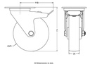 322 series 125mm swivel/brake top plate 106x86mm castor with nylon roller bearing wheel 270kg - Castor drawing