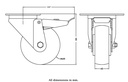 300 series 125mm swivel/brake top plate 140x110mm castor with nylon ball bearing wheel 350kg - Castor drawing