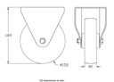 300 series 152mm fixed top plat 146x107mm castor with nylon roller bearing wheel 350kg - Castor drawing