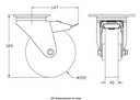 300 series 152mm swivel/brake top plate 140x110mm castor with nylon roller bearing wheel 350kg - Castor drawing
