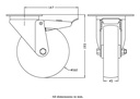 300 series 160mm swivel/brake top plate 140x110mm castor with nylon plain bearing wheel 300kg - Castor drawing