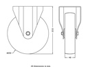 300 series 200mm fixed top plate 146x107mm castor with nylon roller bearing wheel 350kg - Castor drawing