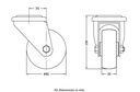 300 series 80mm swivel bolt hole 10,5mm castor with polypropylene roller bearing wheel 120kg - Castor dimensions