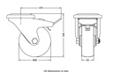 300 series 80mm swivel/brake bolt hole 10,5mm castor with polypropylene roller bearing wheel 120kg - Castor dimensions