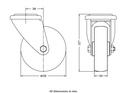 300 series 100mm swivel bolt hole 10,5mm castor with polypropylene roller bearing wheel 150kg - Castor dimensions