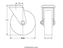 300 series 125mm swivel bolt hole 10,5mm castor with polypropylene roller bearing wheel 170kg - Castor dimensions