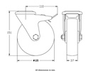 300 series swivel/brake castor 125mm polypropylene bolt hole 10,5mm roller bearing 170kg - Castor dimensions