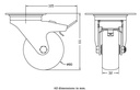 300 series 80mm swivel/brake top plate 100x80mm castor with electrically conductive grey TPR-rubber on a polypropylene centre plain bearing wheel 65kg - Castor drawing