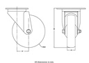 300 series 160mm swivel top plate 140x110mm castor with electrically conductive grey polyurethane on nylon centre additional sealed single ball bearing wheel 260kg - Castor drawing