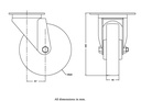 300 series 160mm swivel top plate 140x110mm castor with electrically conductive grey polyurethane on nylon centre ball bearing wheel 350kg - Castor drawing