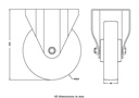 300 series 160mm fixed top plate 146x107mm castor with electrically conductive grey polyurethane on nylon centre ball bearing wheel 350kg - Castor drawing
