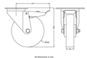300 series 160mm swivel/brake top plate 140x110mm castor with electrically conductive grey polyurethane on nylon centre ball bearing wheel 350kg - Castor drawing