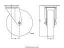 300 series 200mm swivel top plate 140x110mm castor with electrically conductive grey polyurethane on nylon centre ball bearing wheel 350kg - Castor drawing