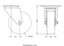 300 series 152mm swivel top plate 140x110mm castor with polyurethane on cast iron centre ball bearing wheel 350kg - Castor drawing