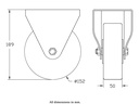 300 series 152mm fixed top plate 146x107mm castor with polyurethane on cast iron centre ball bearing wheel 350kg -  Castor drawing