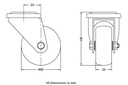 300 series 80mm swivel bolt hole 10,5mm castor with electrically conductive grey TPR-rubber on polypropylene centre plain bearing wheel 65kg - Castor dimensions