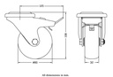 300 series 80mm swivel/brake bolt hole 10,5mm castor with electrically conductive grey TPR-rubber on a polypropylene centre plain bearing wheel 65kg - Castor dimensions