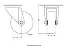 300 series 100mm swivel top plate 100x80mm castor with electrically conductive grey TPR-rubber on polypropylene centre plain bearing wheel 70kg - Castor drawing