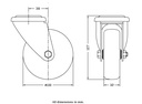 300 series 100mm swivel bolt hole 10,5mm castor with electrically conductive grey TPR-rubber on polypropylene centre plain bearing wheel 70kg - Castor dimensions