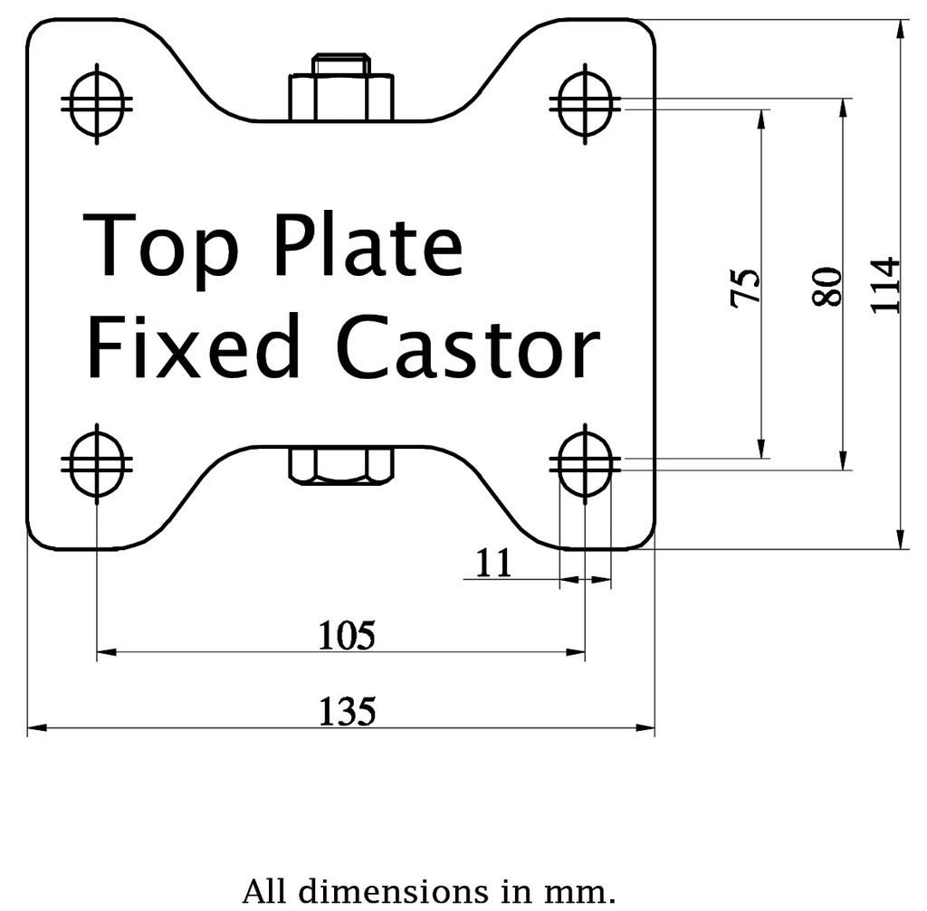 800 series 200mm fixed top plate 135x114mm - Plate drawing