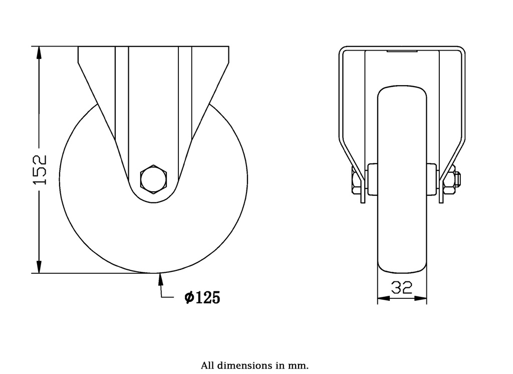 300 series 125mm fixed top plate 100x84mm castor with electrically conductive grey TPR-rubber on polypropylene centre plain bearing wheel 80kg