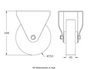 300 series 150mm fixed top plate 146x107mm castor with cast iron roller bearing wheel 350kg - Castor drawing