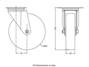 300 series 200mm swivel top plate 140x110mm castor with cast iron roller bearing wheel 350kg - Castor drawing