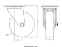 322 series 125mm swivel top plate 106x86mm castor with polyurethane on cast iron centre ball bearing wheel 280kg - Castor drawing