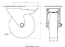 322 series 125mm swivel/brake top plate 106x86mm castor with polyurethane on cast iron centre ball bearing wheel 280kg - Castor drawing