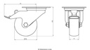 300SS series 80mm stainless steel swivel/brake top plate 100x85mm castor with grey TPR-rubber on polypropylene centre plain bearing wheel 100kg - Castor drawing