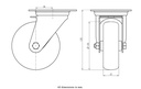 300SS series 100mm stainless steel swivel top plate 100x85mm castor with grey TPR-rubber on polypropylene centre plain bearing wheel 110kg - Castor drawing