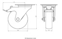 300SS series 100mm stainless steel swivel/brake top plate 100x85mm castor with grey TPR-rubber on polypropylene centre plain bearing wheel 110kg - Castor drawing