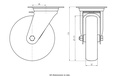 300SS series 125mm stainless steel swivel top plate 100x85mm castor with grey TPR-rubber on polypropylene centre plain bearing wheel 125kg - Castor drawing