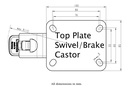 300SS series 80mm stainless steel swivel/brake top plate 100x85mm - Plate drawing