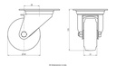 300SS series 80mm stainless steel swivel top plate 100x85mm castor with blue elastic rubber on nylon centre plain bearing wheel 140kg - Castor drawing