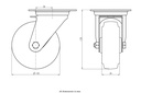 300SS series 100mm stainless steel swivel top plate 100x85mm castor with blue elastic rubber on nylon centre plain bearing wheel 150kg - Castor drawing