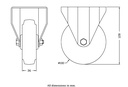 300SS series 100mm stainless steel fixed top plate 100x84mm castor with blue elastic rubber on nylon centre plain bearing wheel 150kg - Castor drawing