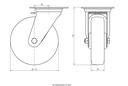 300SS series 125mm stainless steel swivel top plate 100x85mm castor with blue elastic rubber on nylon centre stainless steel roller bearing wheel 150kg - Castor drawing