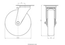 300SS series 200mm stainless steel swivel top plate 140x110mm castor with blue elastic rubber on nylon centre stainless steel roller bearing wheel 300kg - Castor drawing