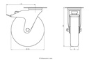 300SS series 200mm stainless steel swivel/brake top plate 140x110mm castor with blue elastic rubber on nylon centre stainless steel roller bearing wheel 300kg - Castor drawing