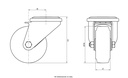 300SS series 80mm stainless steel swivel bolt hole 13mm castor with blue elastic rubber on nylon centre plain bearing wheel 140kg - Castor drawing