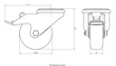300SS series 80mm stainless steel swivel/brake bolt hole 13mm castor with blue elastic rubber on nylon centre plain bearing wheel 140kg - Castor drawing