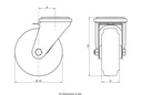 300SS series 100mm stainless steel swivel bolt hole 13mm castor with blue elastic rubber on nylon centre plain bearing wheel 150kg - Castor drawing