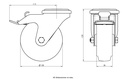 300SS series 100mm stainless steel swivel/brake bolt hole 13mm castor with blue elastic rubber on nylon centre plain bearing wheel 150kg - Castor drawing