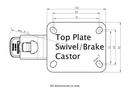 300SS series 100mm stainless steel swivel/brake top plate 100x85mm - Plate drawing