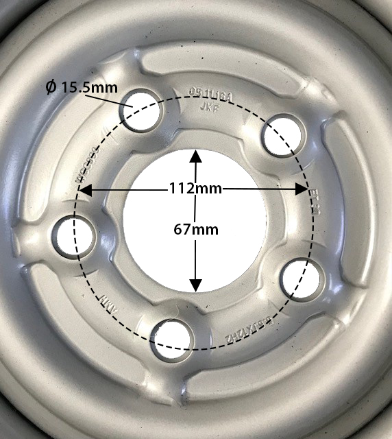 5.5x12 wheel rim 5/112/67 Silver Rim with Dimensions