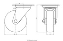 300SS series 100mm stainless steel swivel top plate 100x85mm castor with polyurethane on nylon centre plain bearing wheel 150kg - Castor dimensions