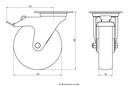300SS series 125mm stainless steel swivel/brake top plate 100x85mm castor with polyurethane on nylon centre plain bearing wheel 150kg - Castor dimensions
